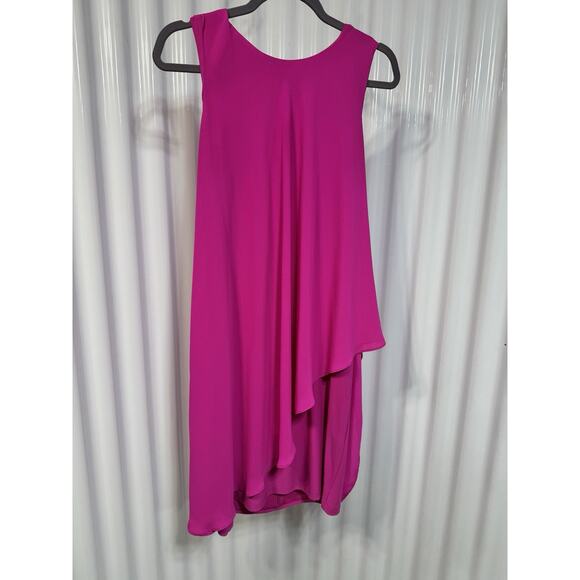 Joseph Ribkoff Hot Pink Jersey Chiffon Overlay Sheath Cocktail Dress Sz 8 Barbie - Picture 1 of 6